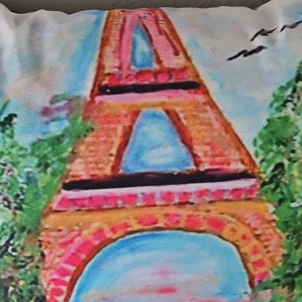 Colorful Eiffel Tower Decorative Pillow - Picture 2 of 5
